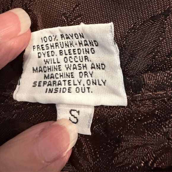 CP Shades Hand Dyed Brown Floral Jacquard Blouse Rayon Satin Size Small - Picture 5 of 10